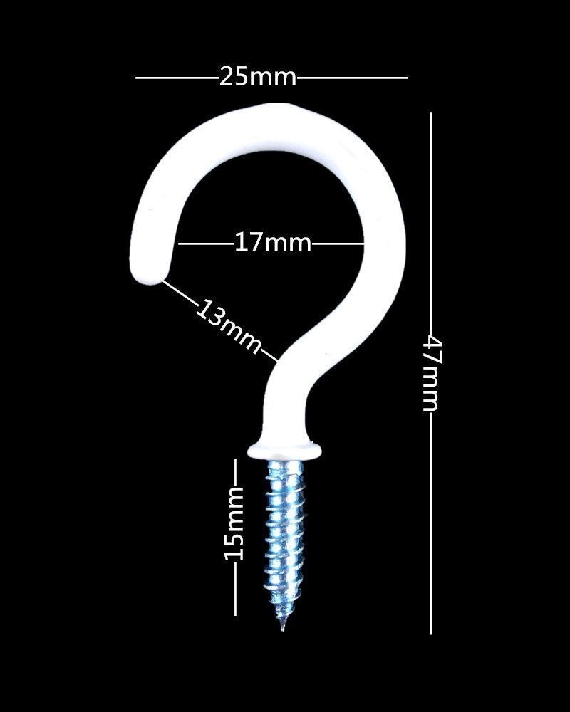 Yueton 50pcs Vinyl Coated Screw-in Ceiling Hooks Cup Hooks (White) - Image 3
